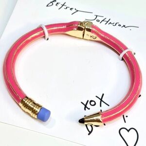 BETSEY JOHNSON ‘Back to School’ Pink Sparkly Glitter Hinged Pencil Bracelet NWT